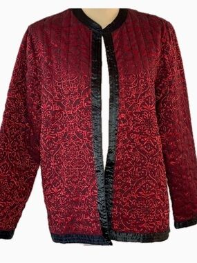Alfred Dunner Quilted Red and Black Patterned Blazer, size 14
